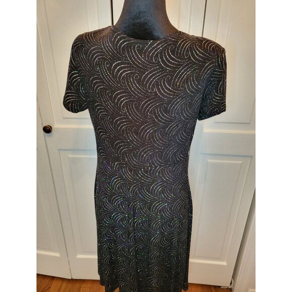 Vintage 90/Y2k Black Slinky Knit Swing Dress Silver Glitter 12P Party Glam Retro - Picture 2 of 8